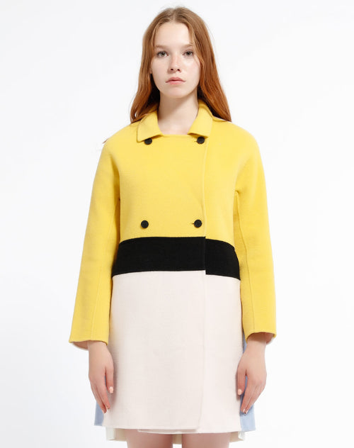 Colorblocked Double-Faced Tweed Coat With Lapel-Sample