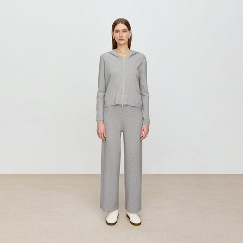 Elegant Gray Straight-Leg Knit Pants