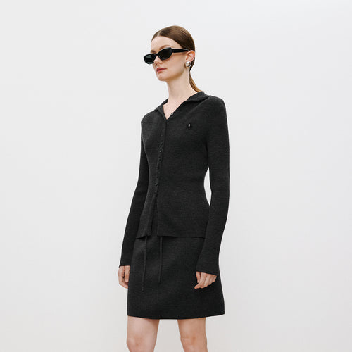 Dark Grey Fitted Stand-Collar Cardigan