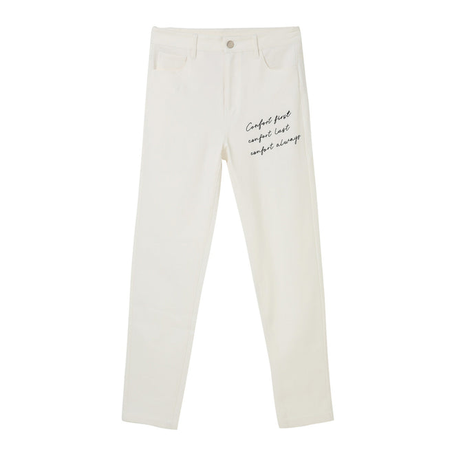 Versatile White Cotton Stretch Pencil Pants