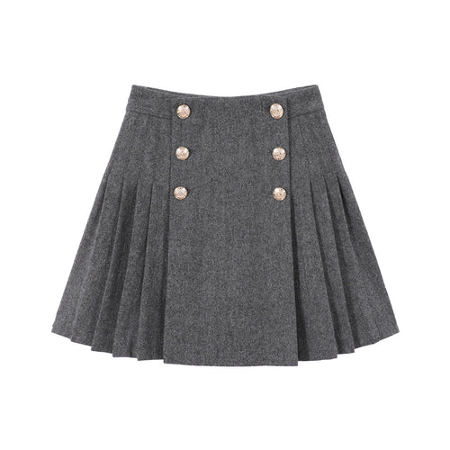 Gold Button Pleated Skirt