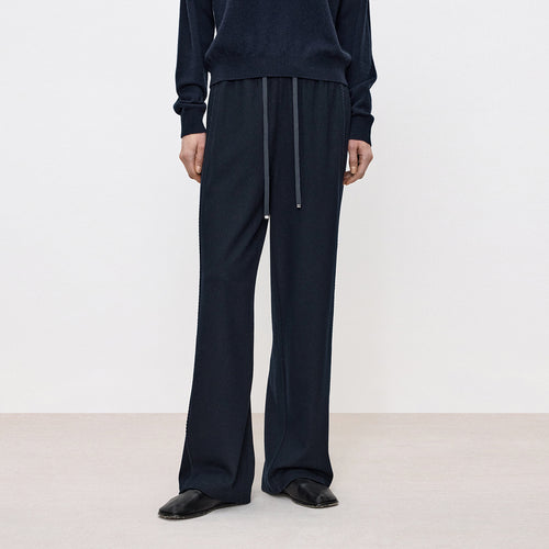 Deep Navy Decorative Trim Straight Pants