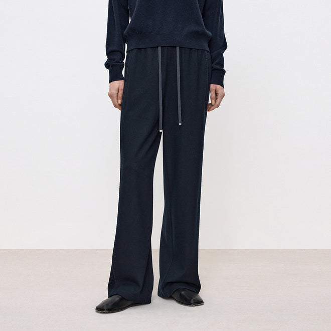 Deep Navy Decorative Trim Straight Pants