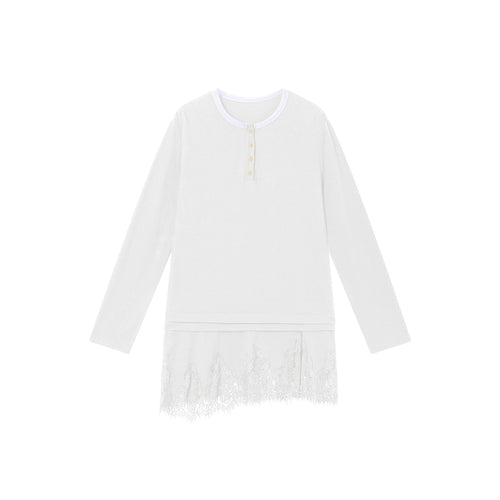 Lace Hem Tee Blouse White