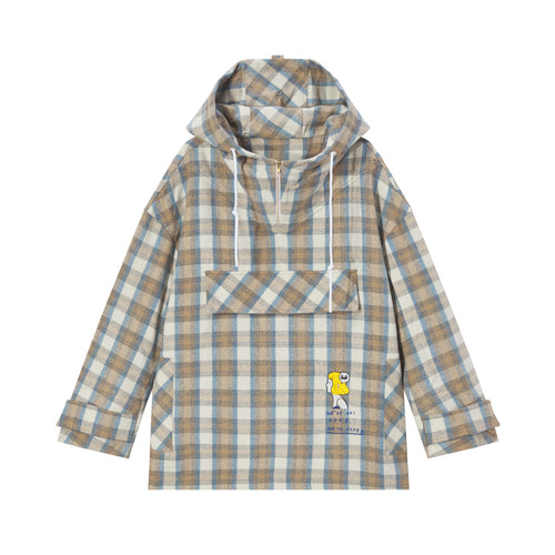 Grey and Blue Checked Pile Shirt Coat