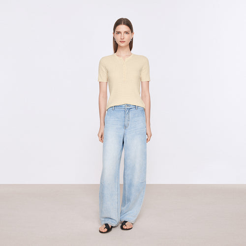 Vintage Cable Knit Cotton Top-Yellow