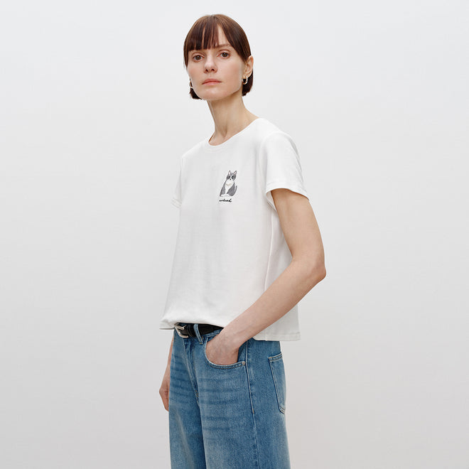 Embroidered Cat Tee