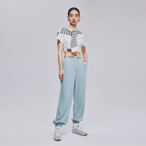 Tencel Denim Wide-Leg Pants