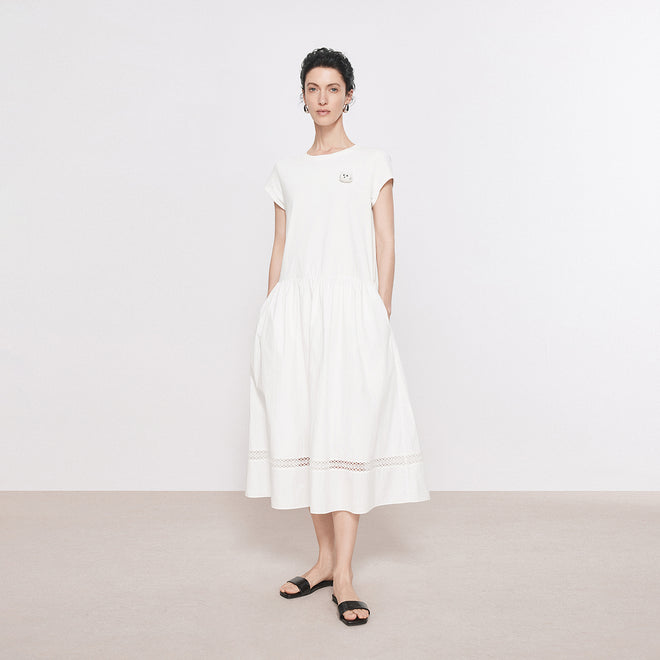 Puff White Knit & Woven Patchwork Dress
