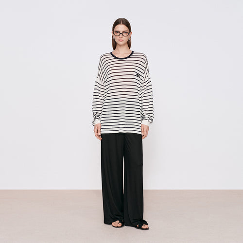 Striped Relaxed Long-Sleeve Cover-Up