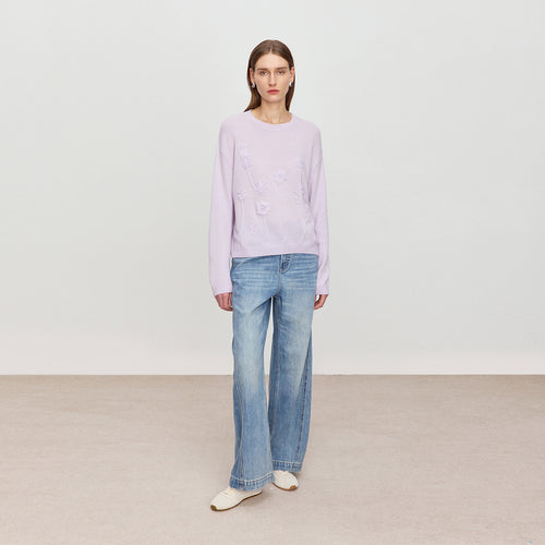 Purple Mist Sweater with Floral Embroidery & Bead Details