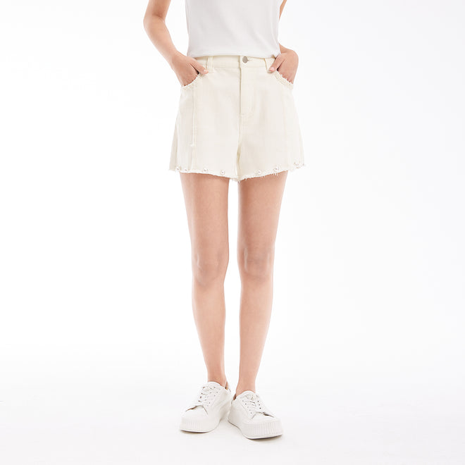 Raw Edge Pearl White Shorts