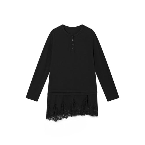 Lace Hem Tee Blouse Black