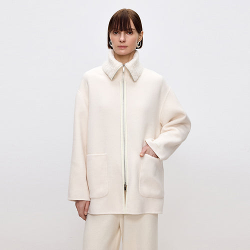 Snowy Coconut Double-Faced Wool Coat