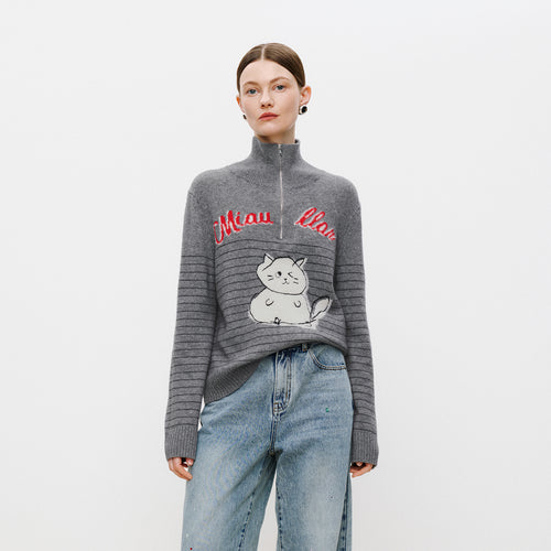 Meow Half-Zip Sweater