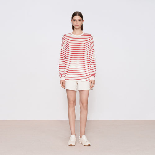 Red and White Stripe Long-Sleeve Cover-Up