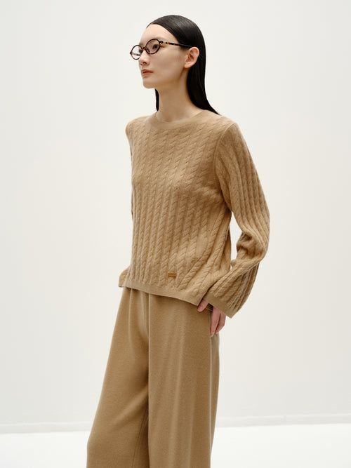 Caramel Cashmere Ribbed Pullover