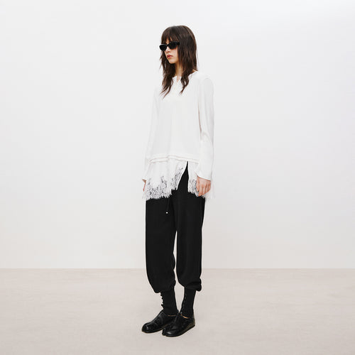 Lace Hem Tee Blouse White