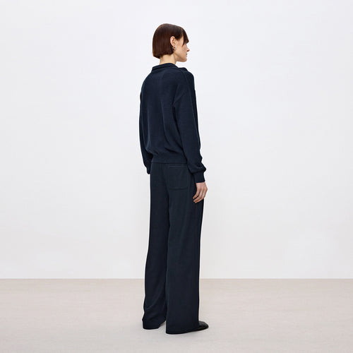 Deep Navy Decorative Trim Straight Pants