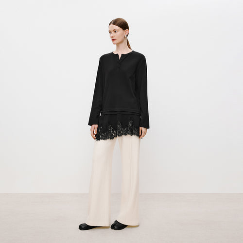 Lace Hem Tee Blouse Black