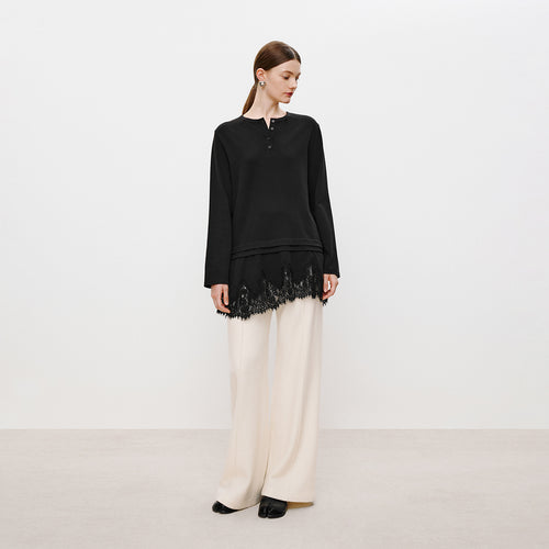 Lace Hem Tee Blouse Black