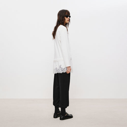 Lace Hem Tee Blouse White