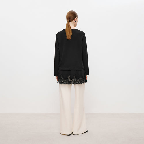 Lace Hem Tee Blouse Black
