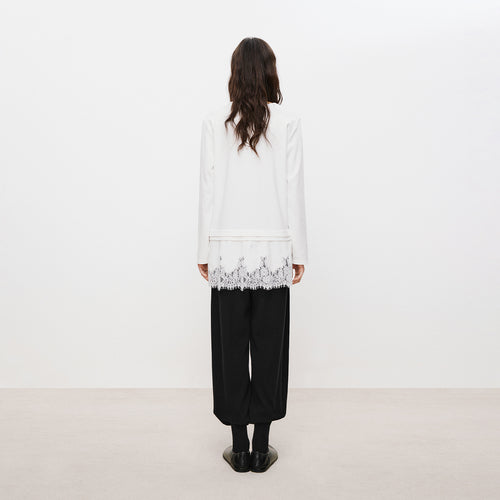 Lace Hem Tee Blouse White