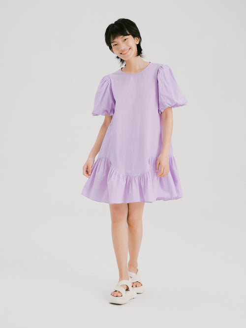 Bubble Sleeve A-Line Split Dress