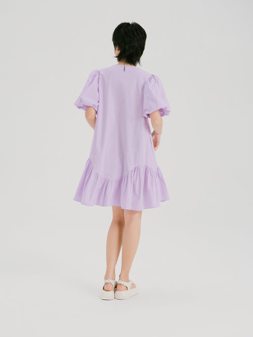 Bubble Sleeve A-Line Split Dress