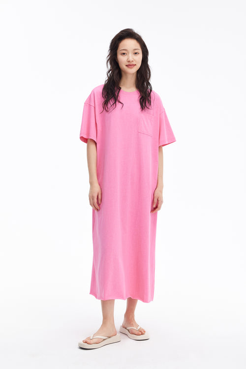 Robe T-shirt longue de style minimaliste-Rosy Red