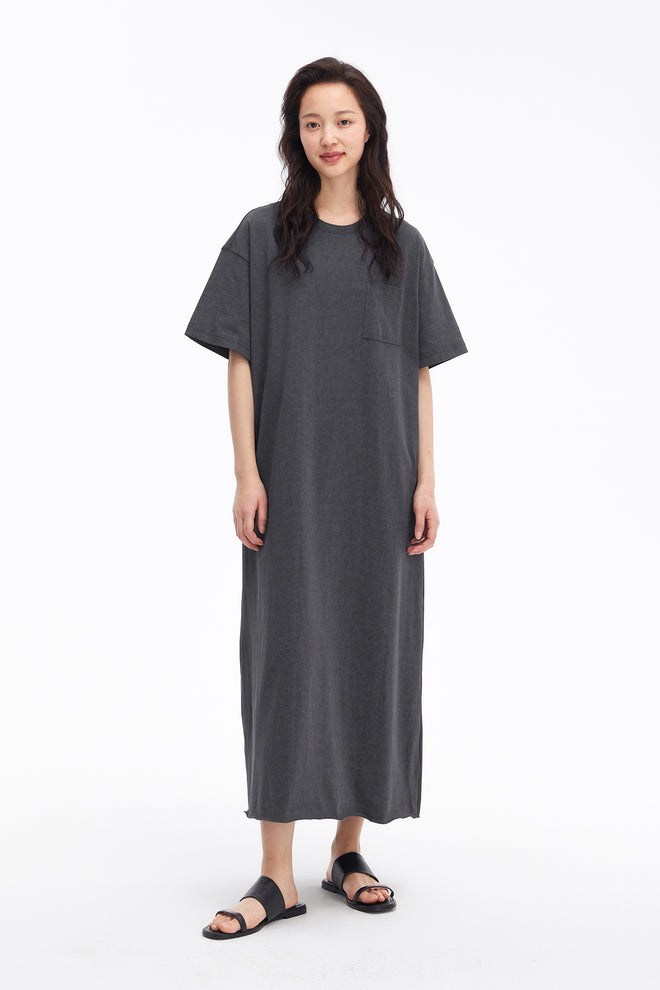 Robe t-shirt longue de style minimaliste-gris foncé