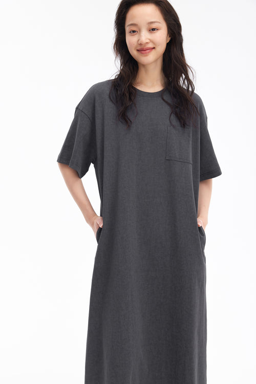 Minimalist Style Long T-Shirt Dress-Dark Grey