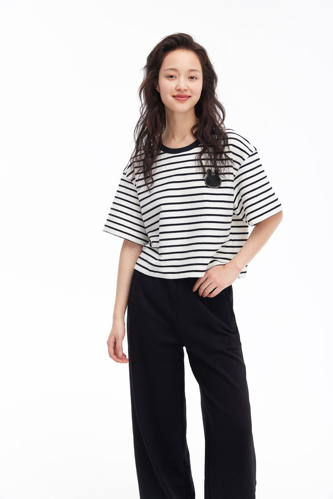 Bunny Striped Tee-Black-Sample