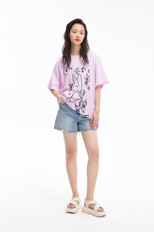 T-shirt lapin imprimé graffiti-violet clair