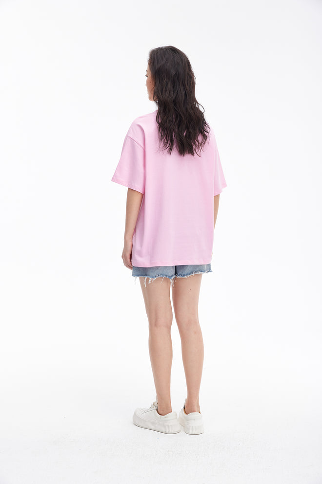 チェリーハンド刺繍Tシャツ-ピンク
