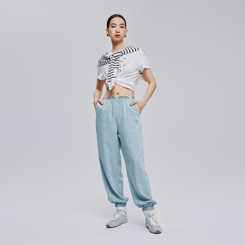 Tencel Denim Wide-Leg Pants