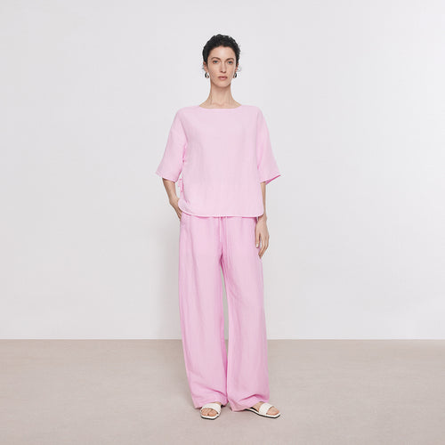 Blush Pink Bow Linen Blouse