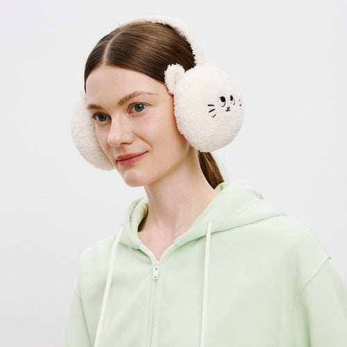 Cream Cat Fuzzy Earmuffs