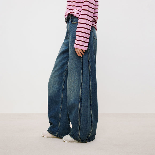 Vintage Wash Wide-Leg Jeans