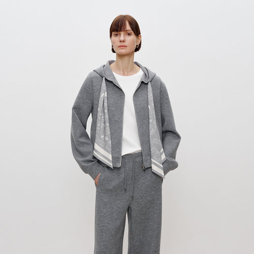 Scarf-Accent Cropped Hoodie