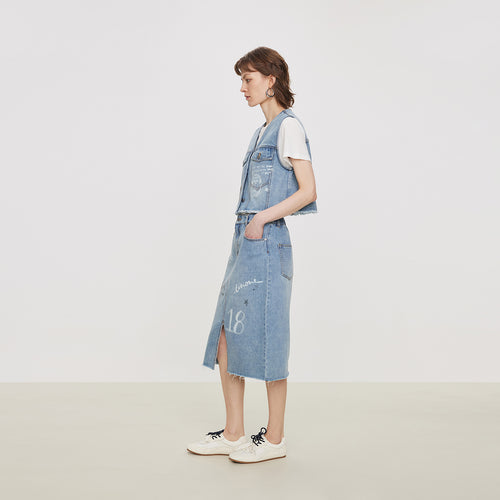 Graffiti Denim Half Skirt