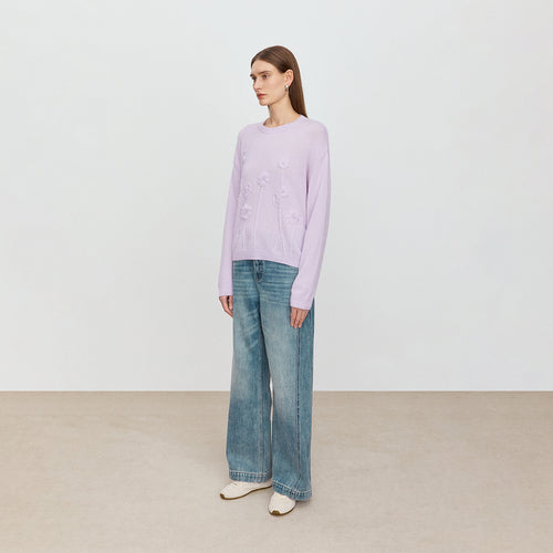 Purple Mist Sweater with Floral Embroidery & Bead Details