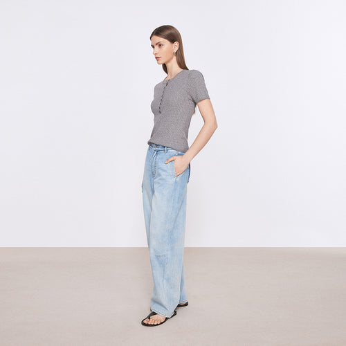 Vintage Cable Knit Cotton Top-Gray