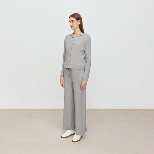 Elegant Gray Hooded Cardigan
