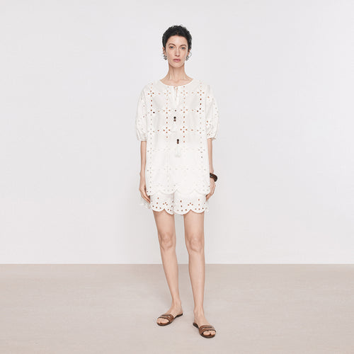 Vacation Style Openwork Embroidered Blouse