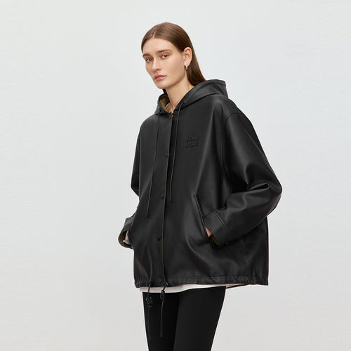Classic Black Hooded Leather Jacket