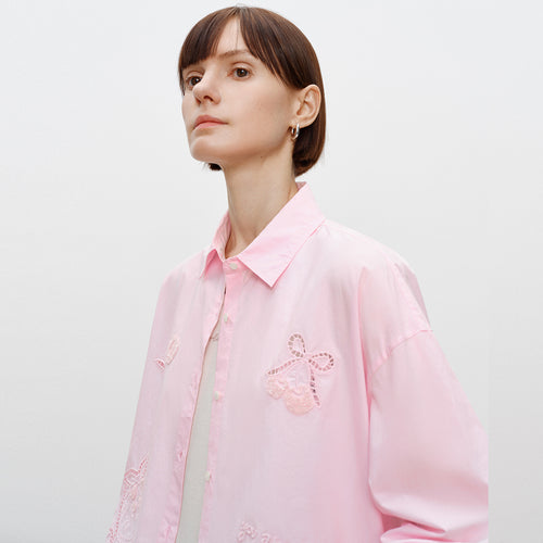 Openwork Cat Embroidery Shirt