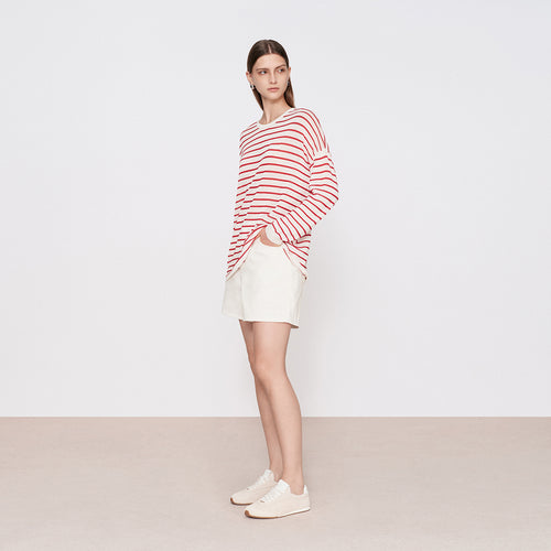 Red and White Stripe Long-Sleeve Cover-Up