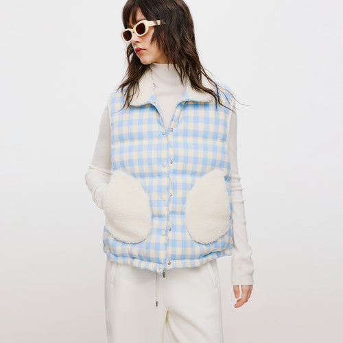 Blue & White Plaid Down Vest